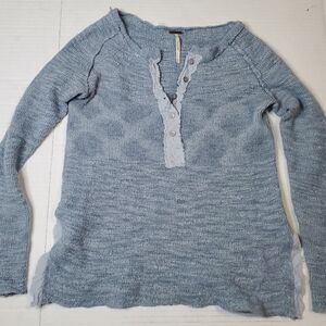 Free People Dusty Blue Textured Knit Henley S